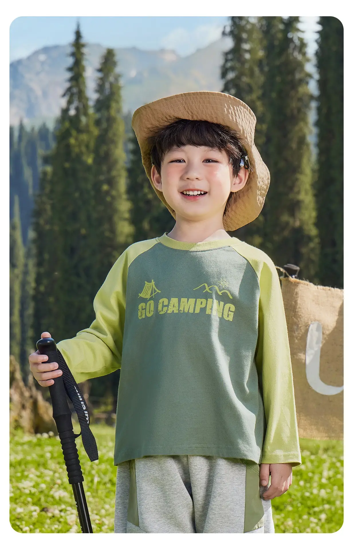 Kids Pure Cotton Long Sleeve T-Shirt Green Gray Spring 2026 — feature 18