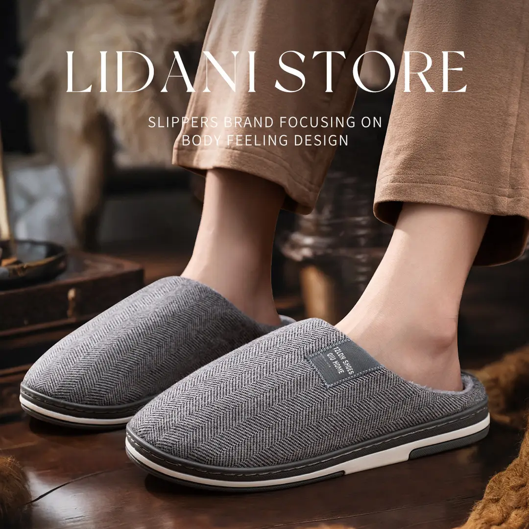 Cross-Border Simple European and American Style Home Cotton Slippers with Short Plush for Men, Autumn and Winter Thick-Soled Indoor Non-Slip Slippers - Image 8