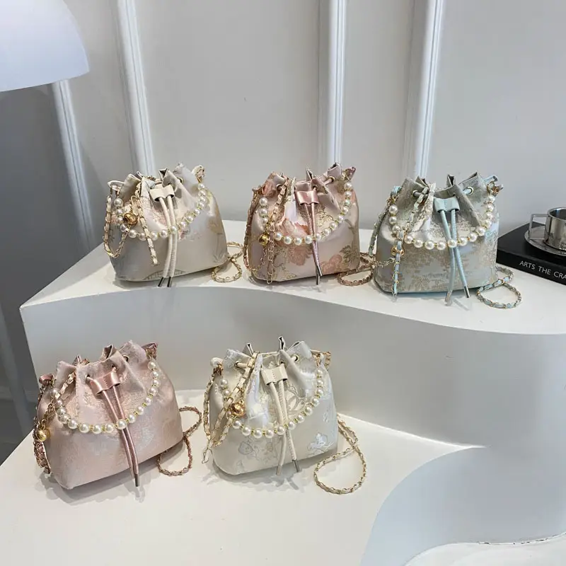 New Embroidered Vintage Handbag with Pearl Detail