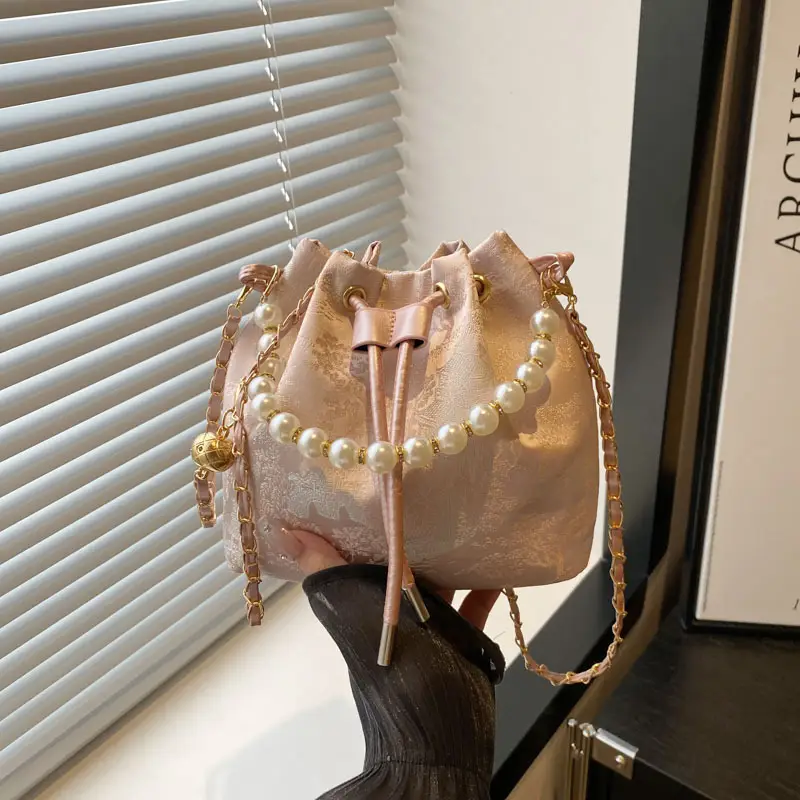 New Embroidered Vintage Handbag with Pearl Detail