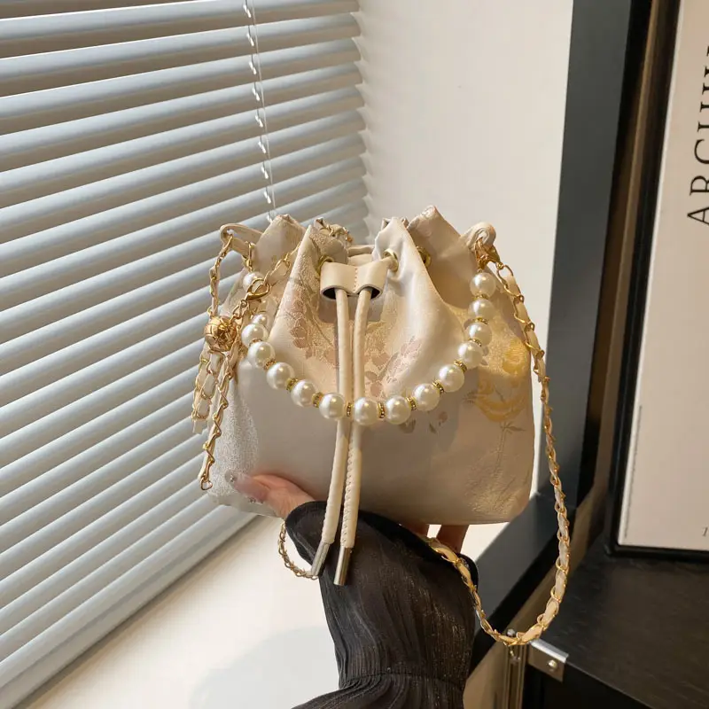 New Embroidered Vintage Handbag with Pearl Detail
