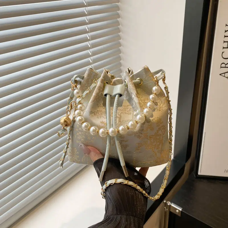 New Embroidered Vintage Handbag with Pearl Detail