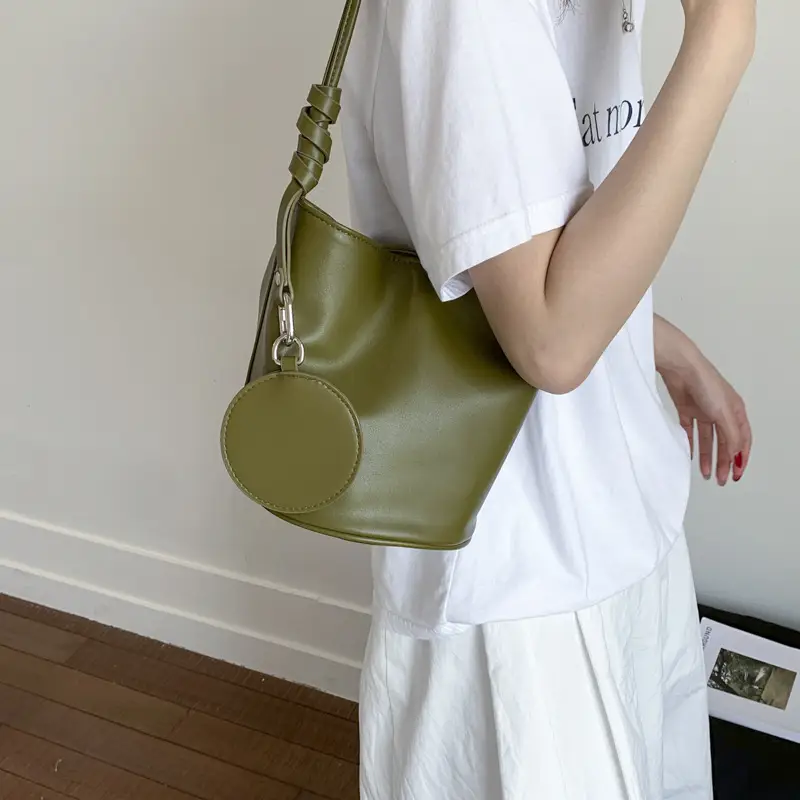Red Leather Bucket Bag for Women Large Capacity Shoulder Bag