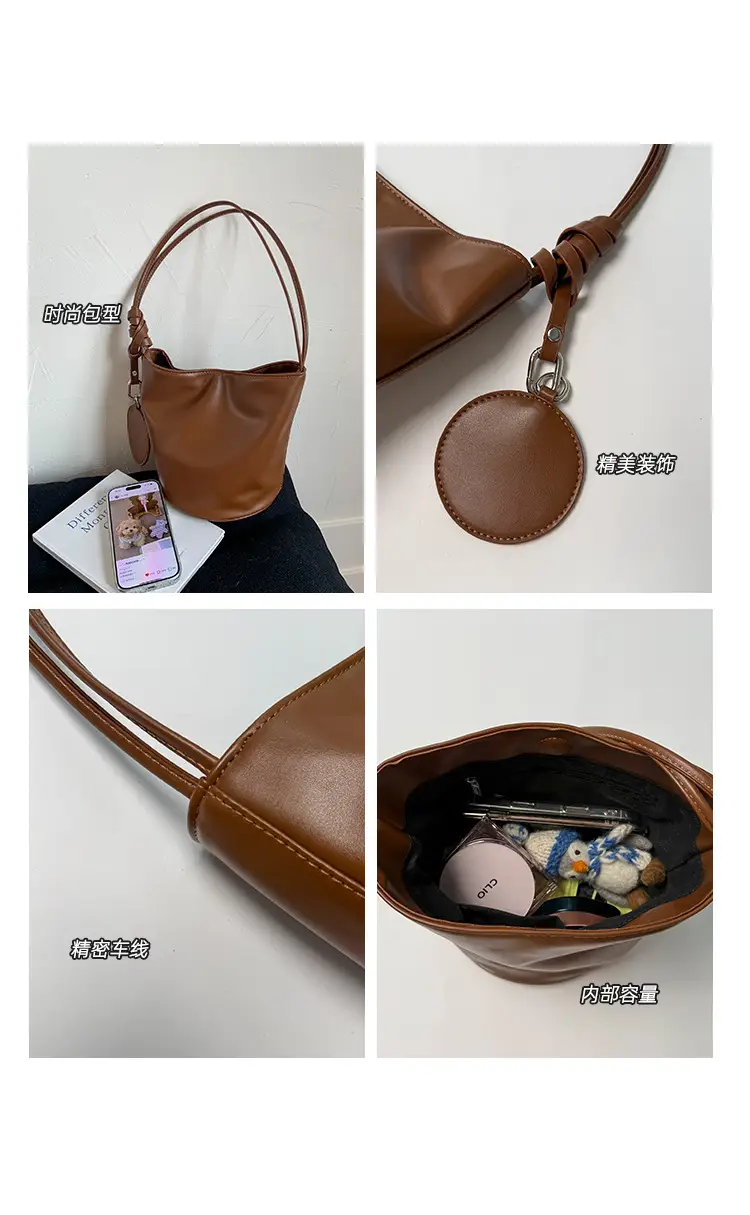 Red Leather Bucket Bag for Women Large Capacity Shoulder Bag — feature 11