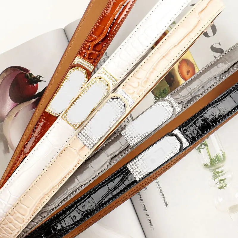 White Rhinestone Buckle Belt for Women