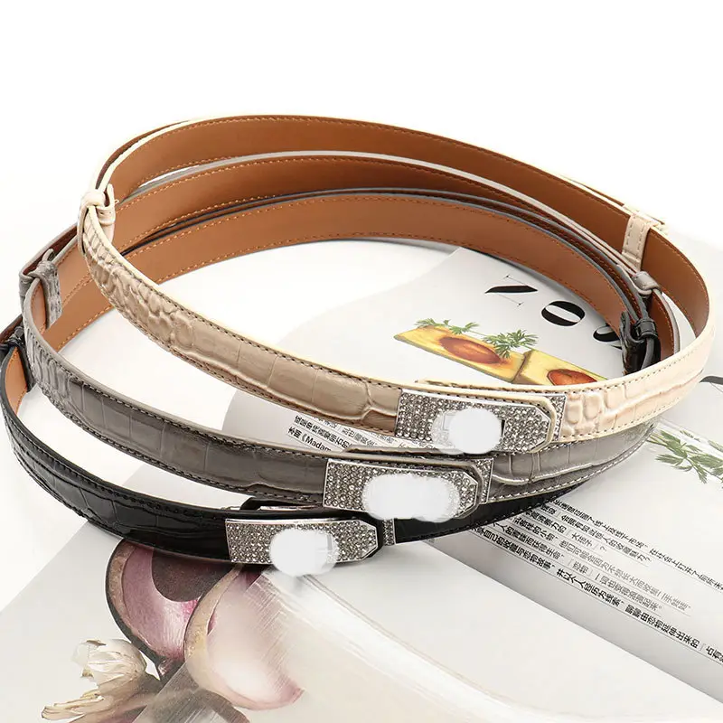 White Rhinestone Buckle Belt for Women