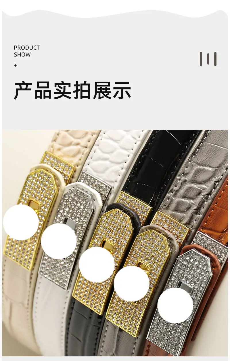 White Rhinestone Buckle Belt for Women — feature 15