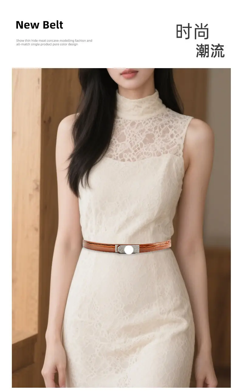 White Rhinestone Buckle Belt for Women — feature 5