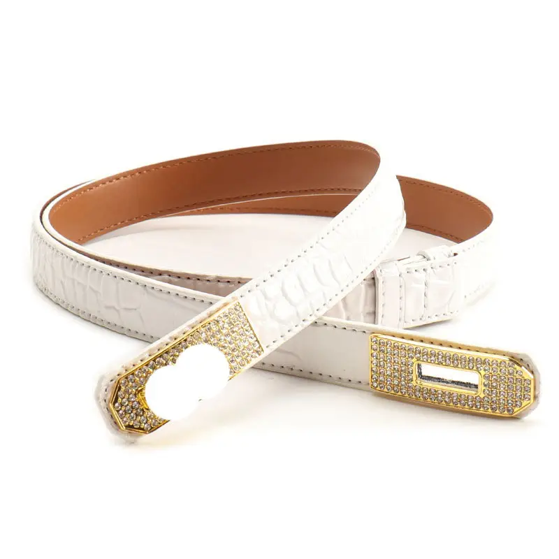 White Rhinestone Buckle Belt for Women