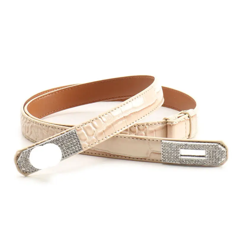 White Rhinestone Buckle Belt for Women