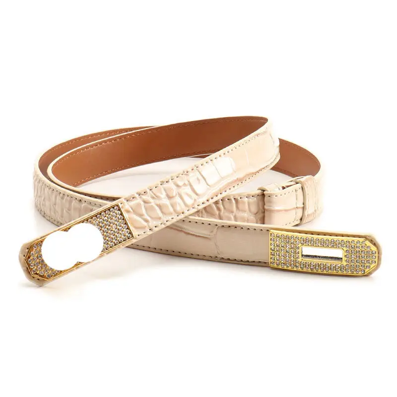 White Rhinestone Buckle Belt for Women