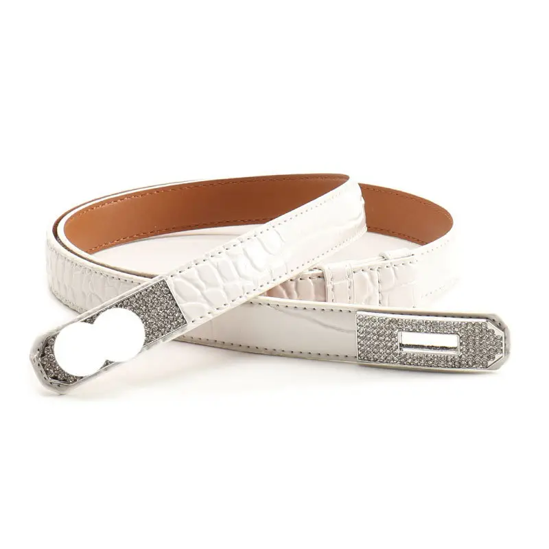 White Rhinestone Buckle Belt for Women