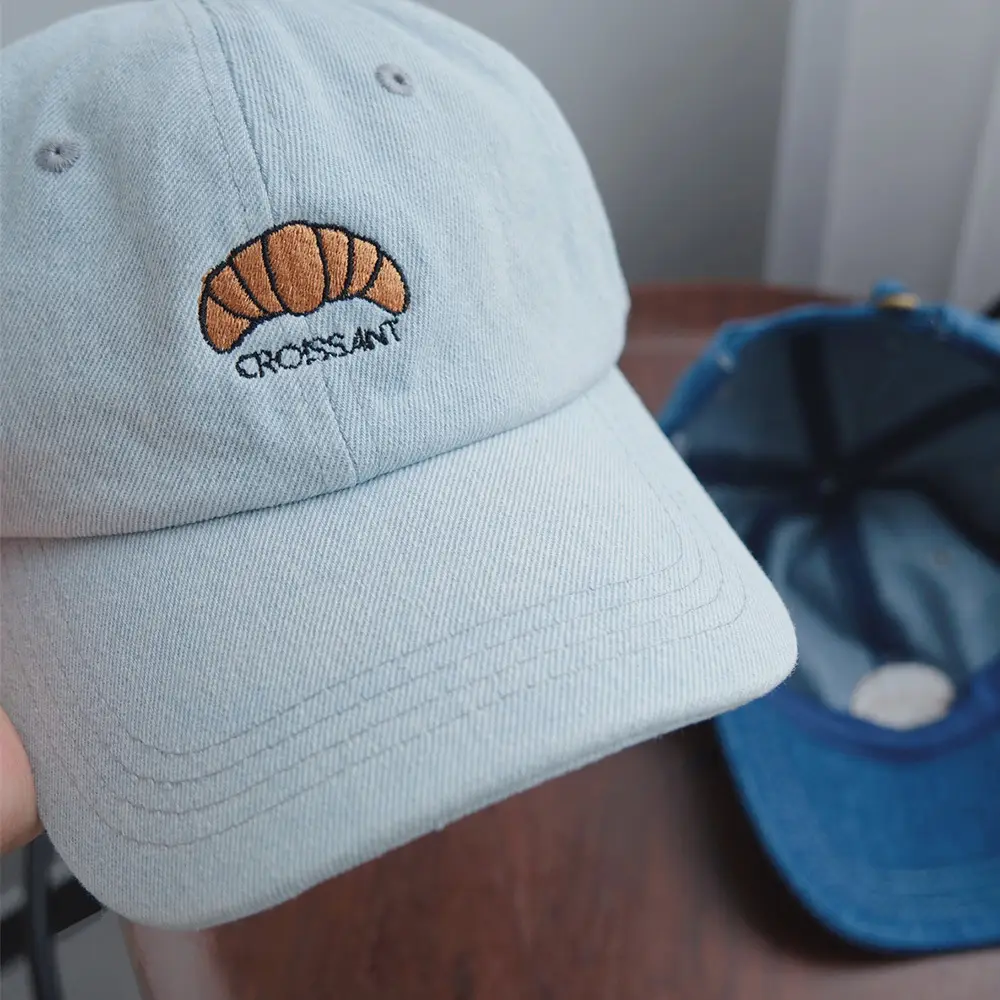 Croissant Embroidered Baseball Cap Light Blue Unisex