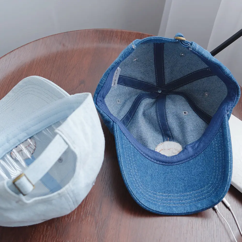 Croissant Embroidered Baseball Cap Light Blue Unisex