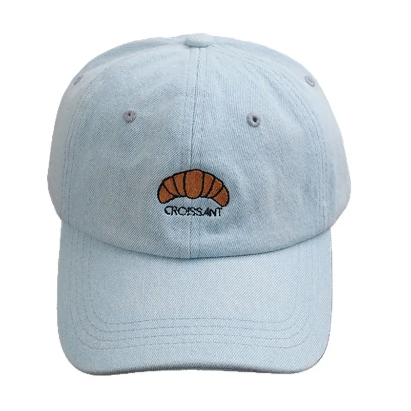 Croissant Embroidered Baseball Cap Light Blue Unisex