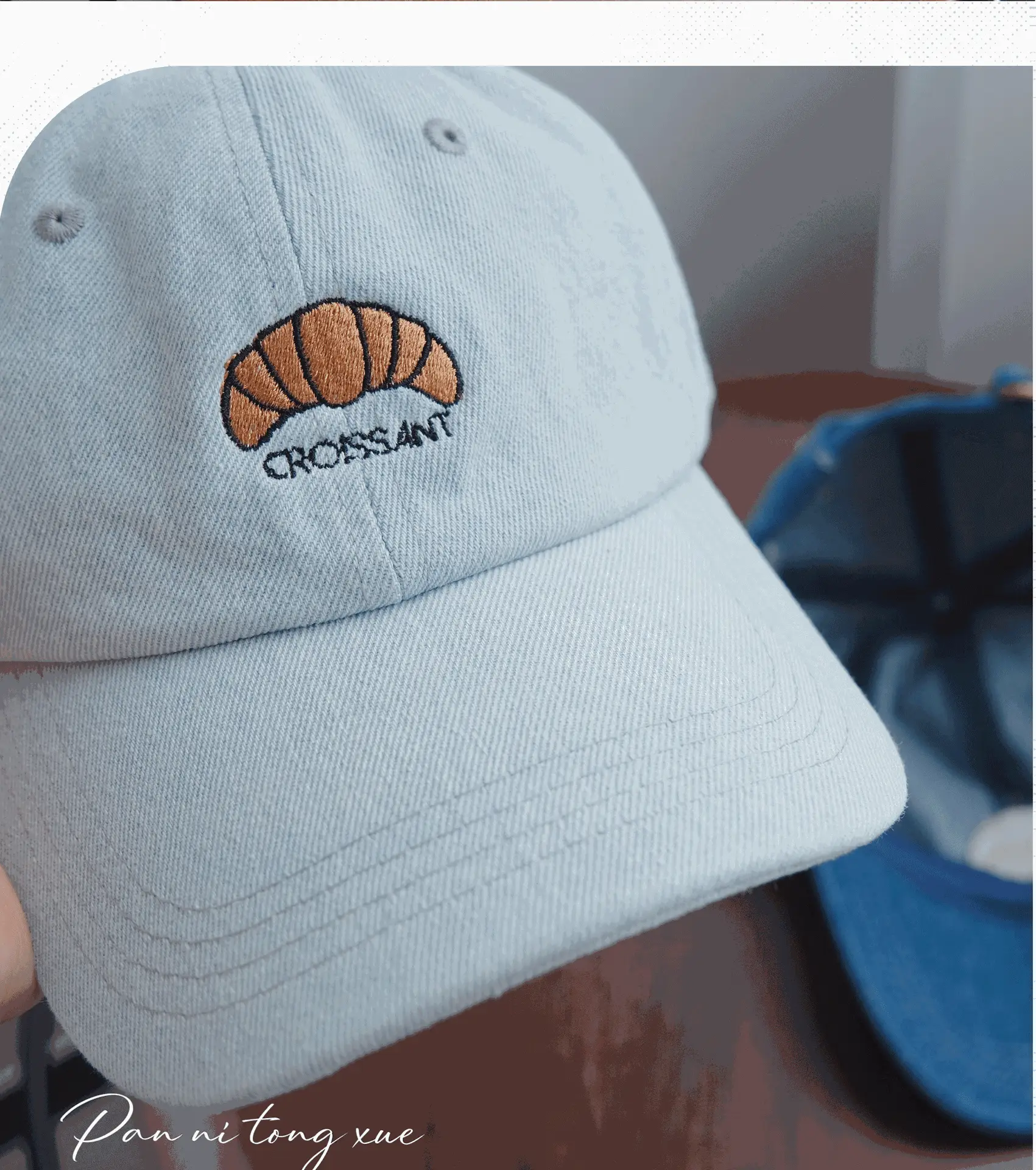 Croissant Embroidered Baseball Cap Light Blue Unisex — feature 29