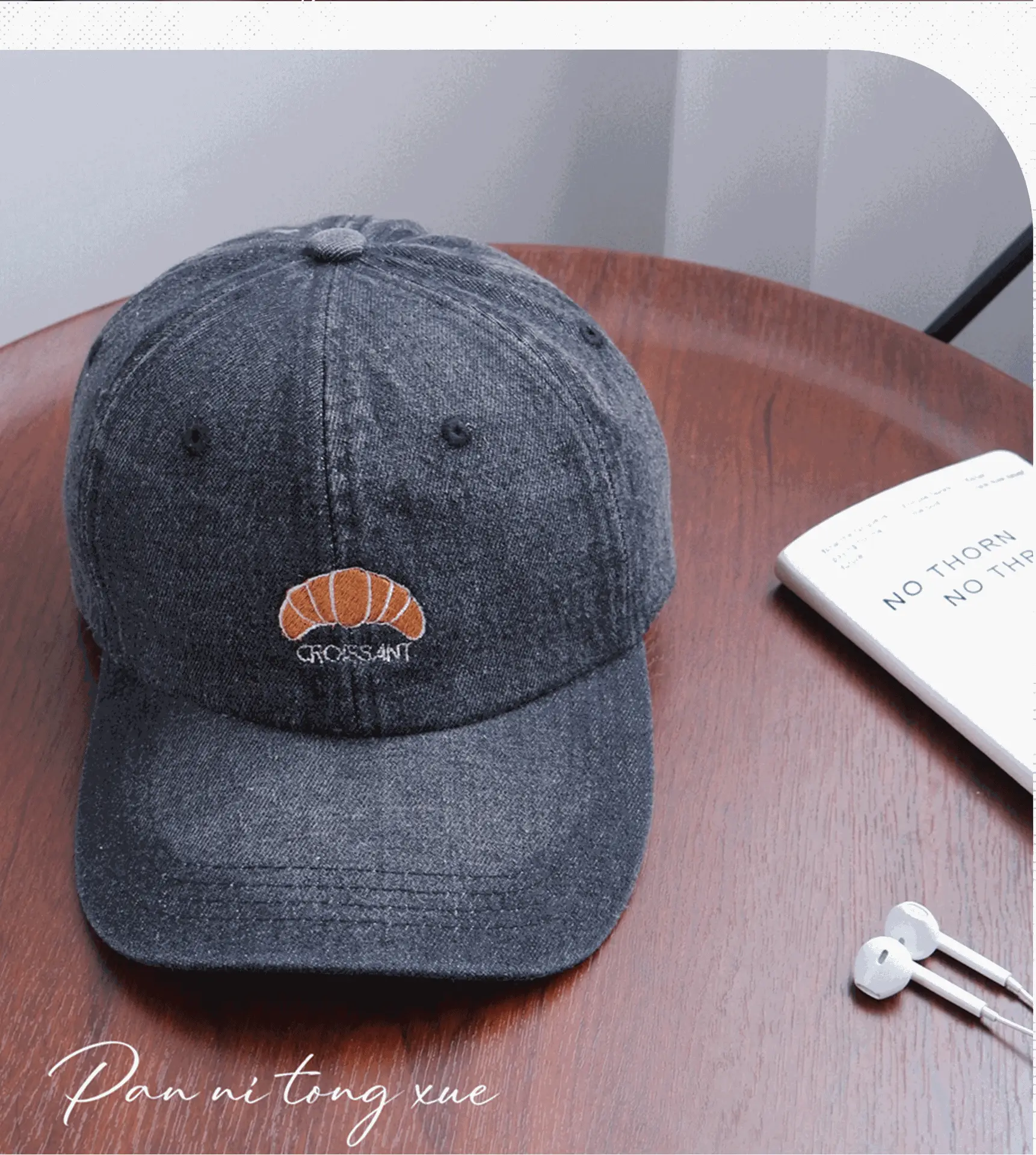 Croissant Embroidered Baseball Cap Light Blue Unisex — feature 30