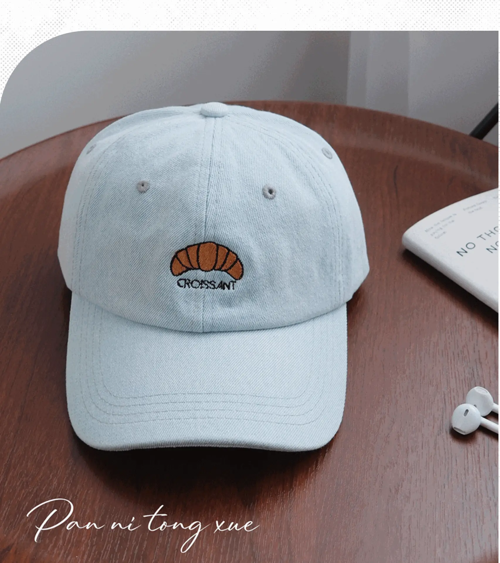 Croissant Embroidered Baseball Cap Light Blue Unisex — feature 31