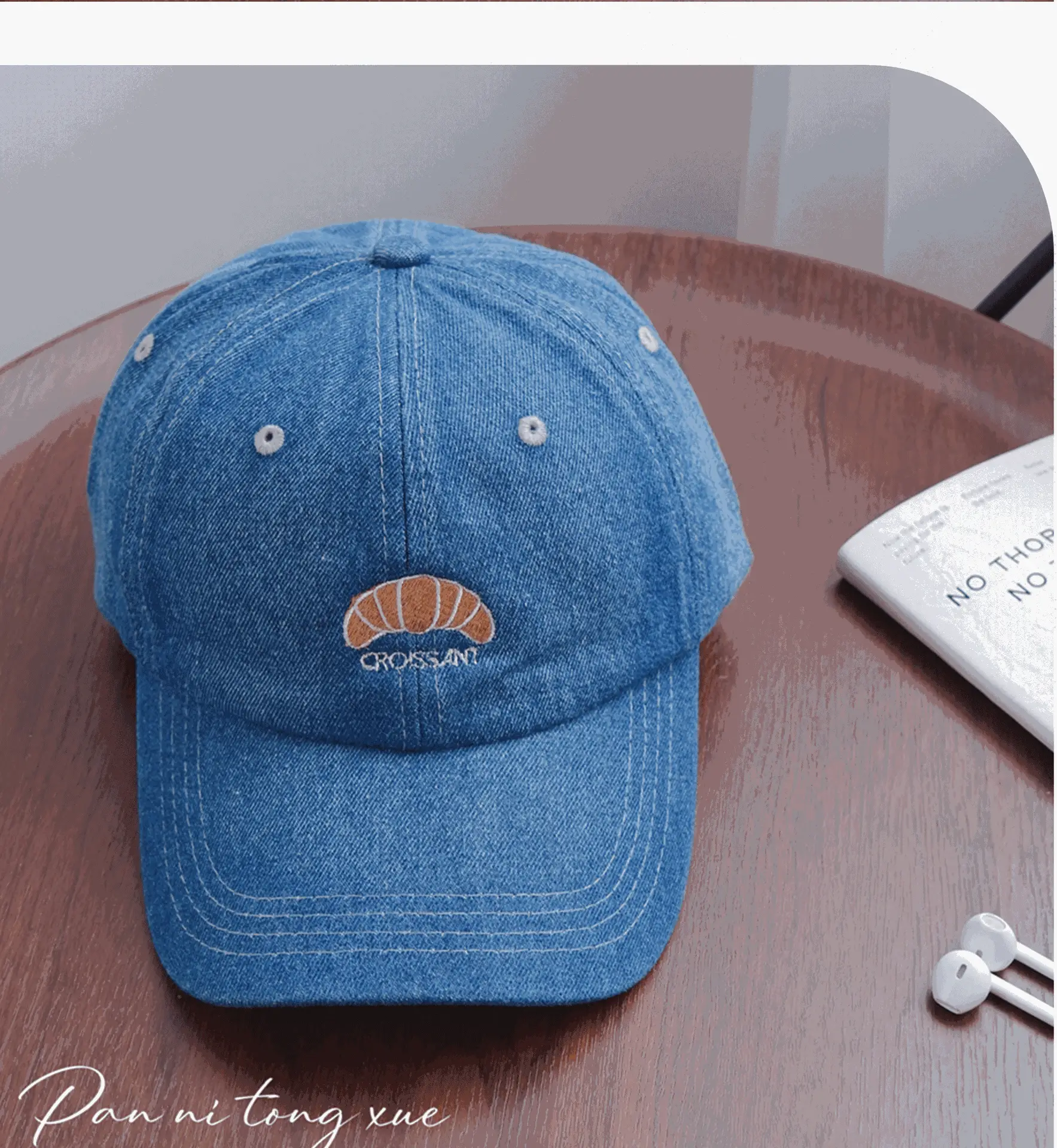 Croissant Embroidered Baseball Cap Light Blue Unisex — feature 32