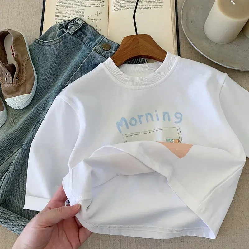 Japanese Style Boys T-Shirt White Morning Cartoon Print — feature 6