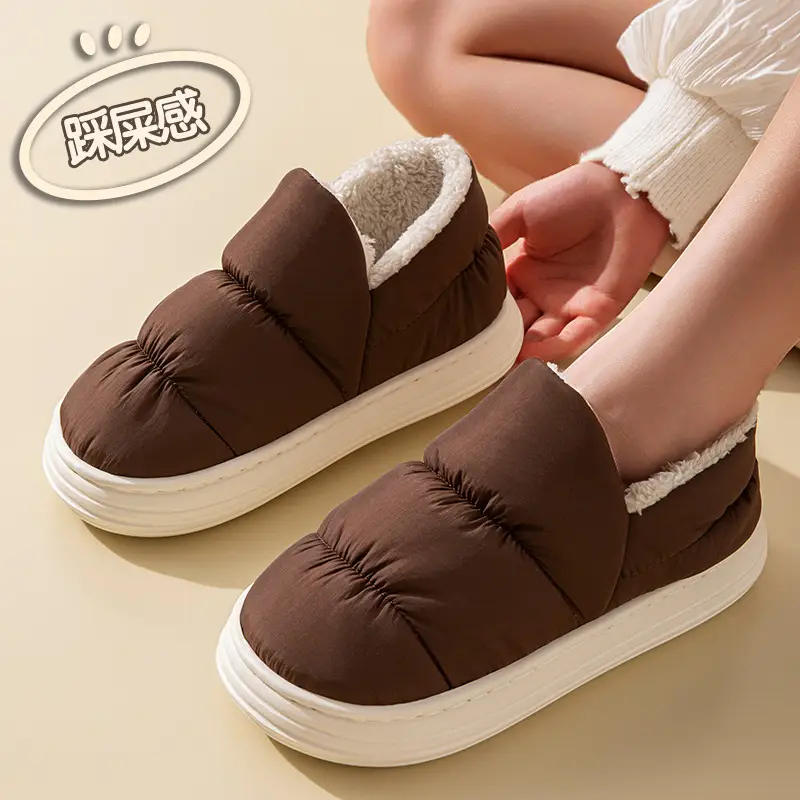 Down Fabric Waterproof Cotton Slippers for Men, New Winter Indoor Home Slippers with Heel Cover, Warm Women's Autumn and Winter Cross-Border Cotton Slippers