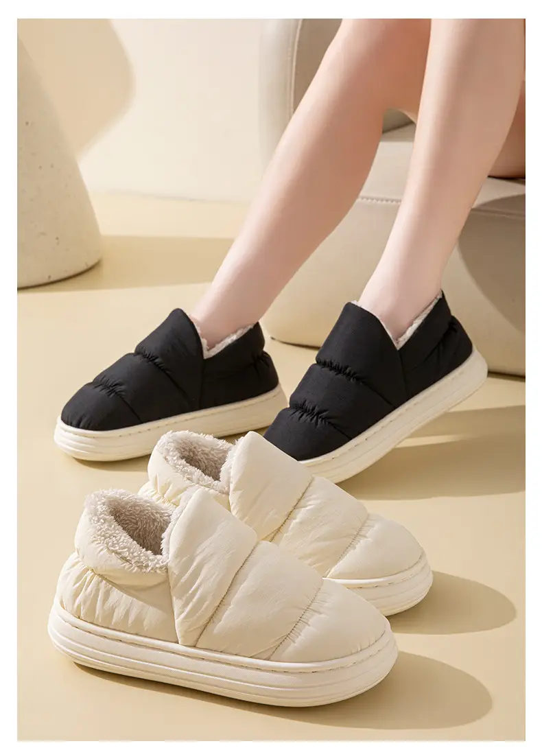 Down Fabric Waterproof Cotton Slippers for Men, New Winter Indoor Home Slippers with Heel Cover, Warm Women's Autumn and Winter Cross-Border Cotton Slippers — feature 12