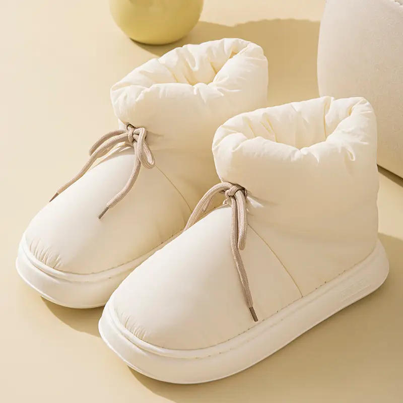 Down Fabric Waterproof Cotton Slippers for Men, New Winter Indoor Home Slippers with Heel Cover, Warm Women's Autumn and Winter Cross-Border Cotton Slippers