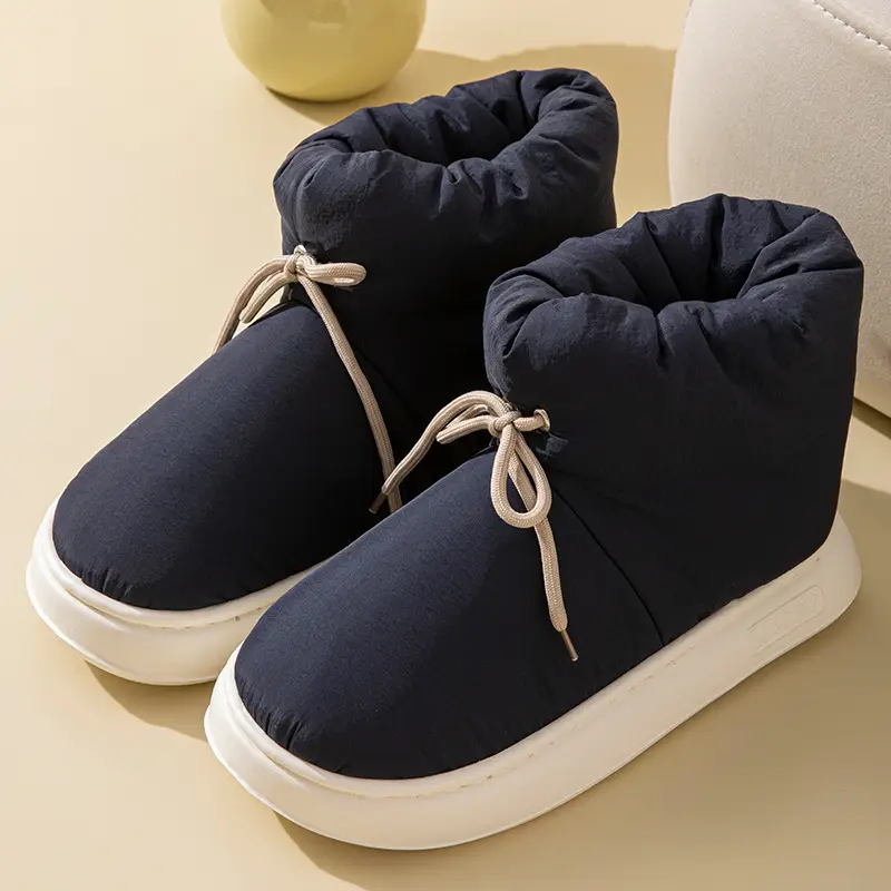 Down Fabric Waterproof Cotton Slippers for Men, New Winter Indoor Home Slippers with Heel Cover, Warm Women's Autumn and Winter Cross-Border Cotton Slippers