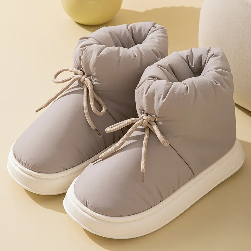 Down Fabric Waterproof Cotton Slippers for Men, New Winter Indoor Home Slippers with Heel Cover, Warm Women's Autumn and Winter Cross-Border Cotton Slippers