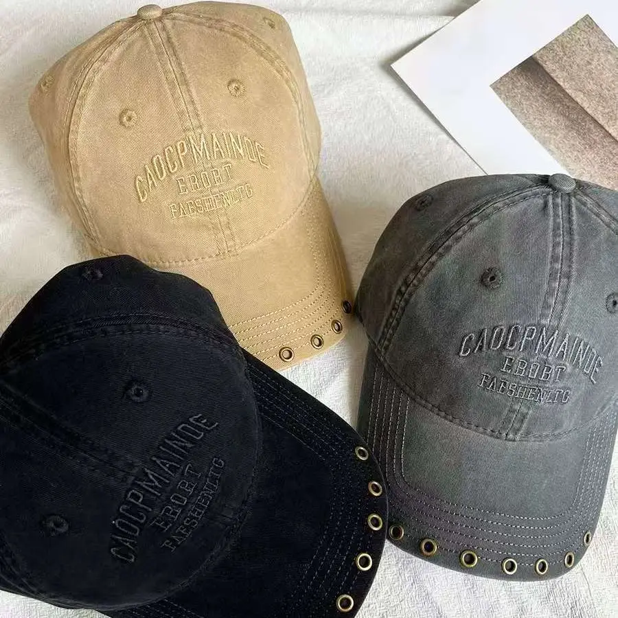 American Retro Letter Embroidered Baseball Cap for Women with Studded Wide Brim - Image 4