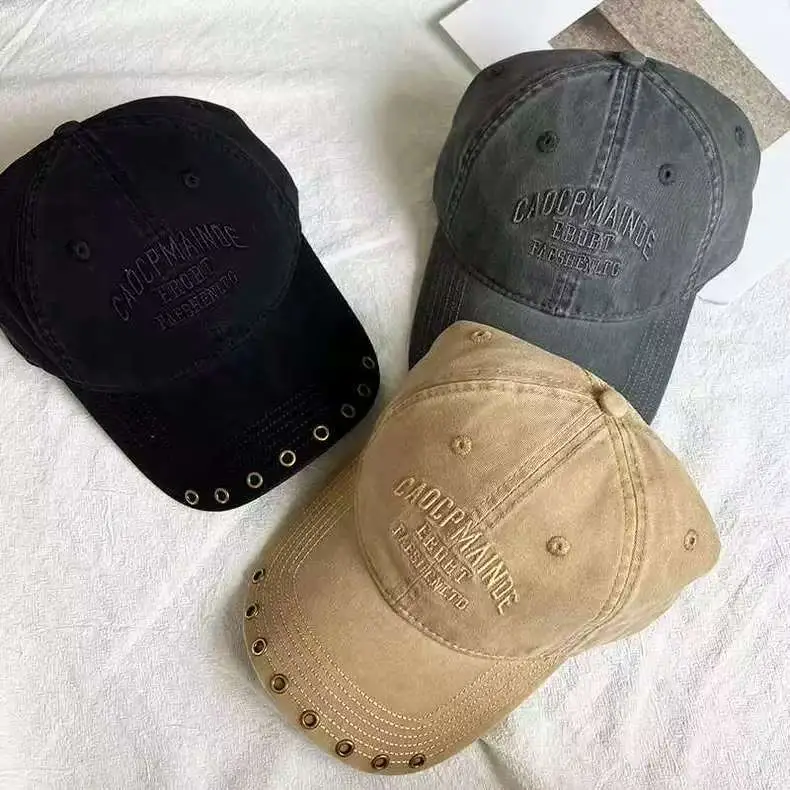 American Retro Letter Embroidered Baseball Cap for Women with Studded Wide Brim — feature 2