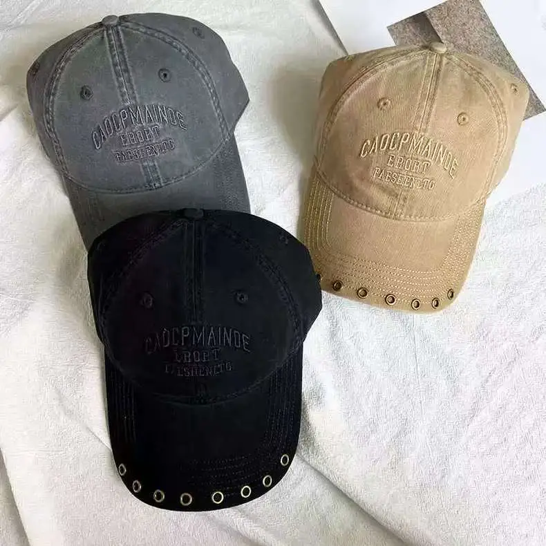 American Retro Letter Embroidered Baseball Cap for Women with Studded Wide Brim — feature 3