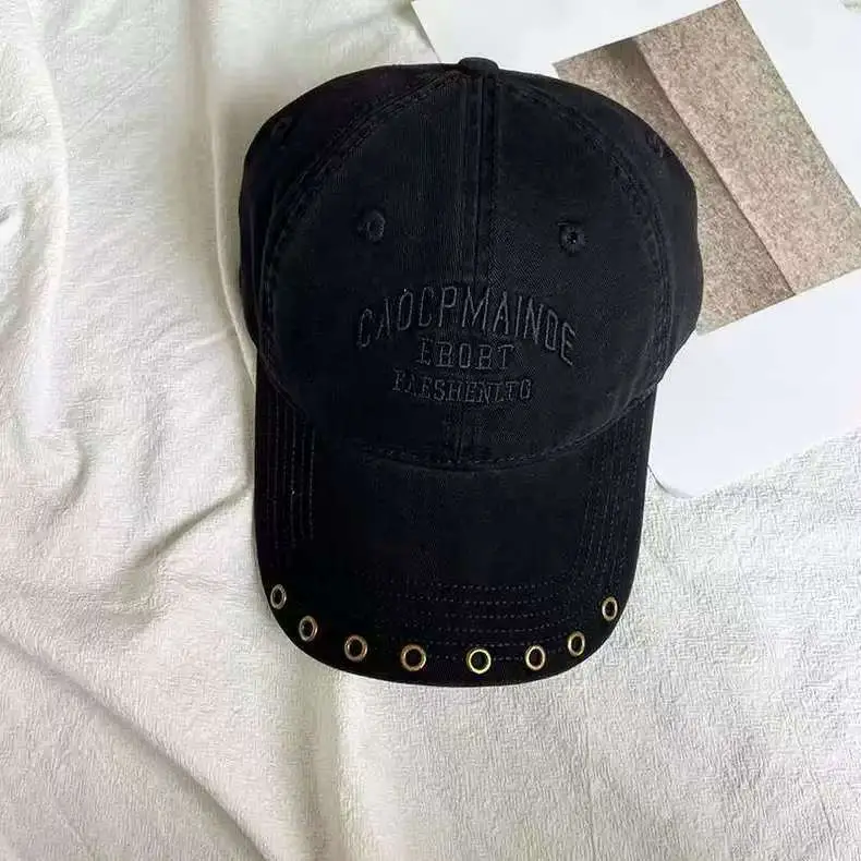 American Retro Letter Embroidered Baseball Cap for Women with Studded Wide Brim — feature 7