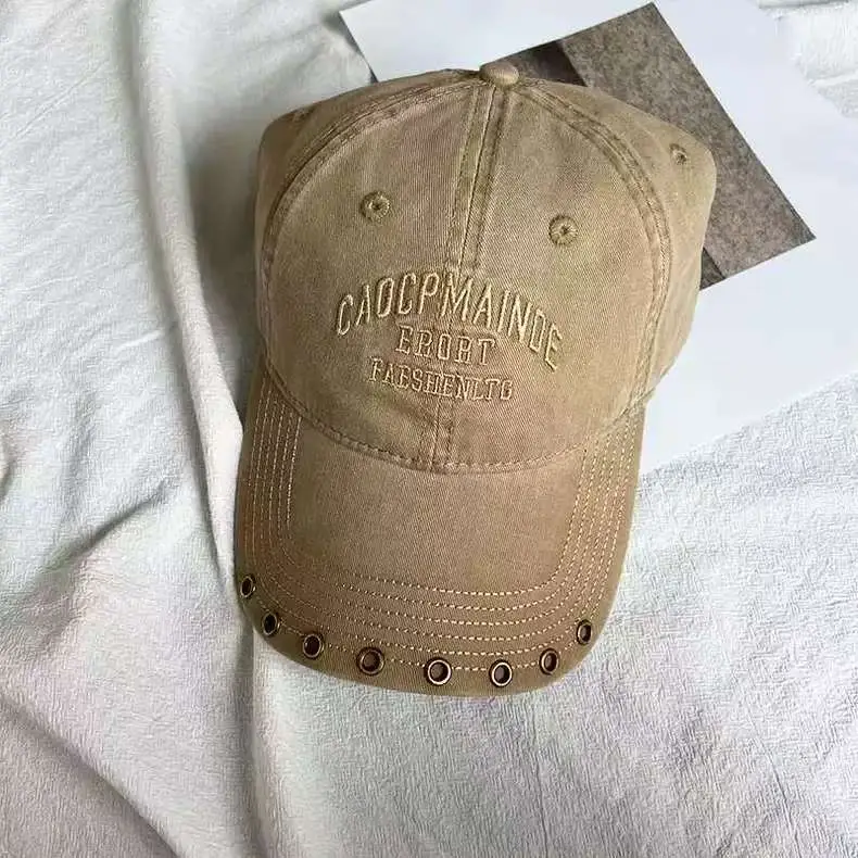 American Retro Letter Embroidered Baseball Cap for Women with Studded Wide Brim - Image 3