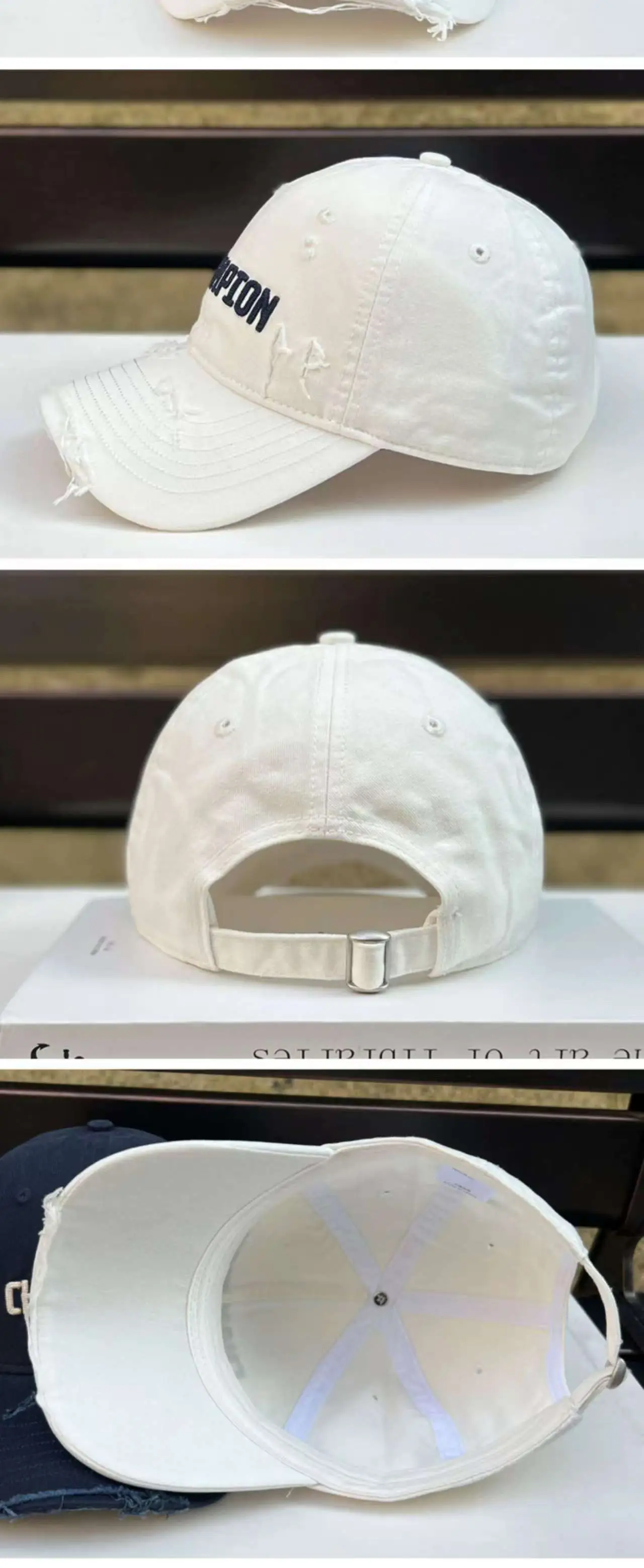 Vintage Distressed Cap for Women Brown Embroidered — feature 9
