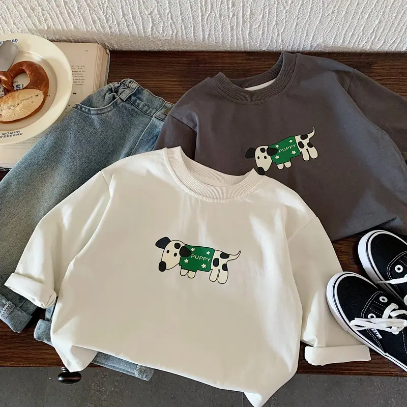 Boys Kids Long Sleeve T-Shirts with Cute Dog Print - Image 2