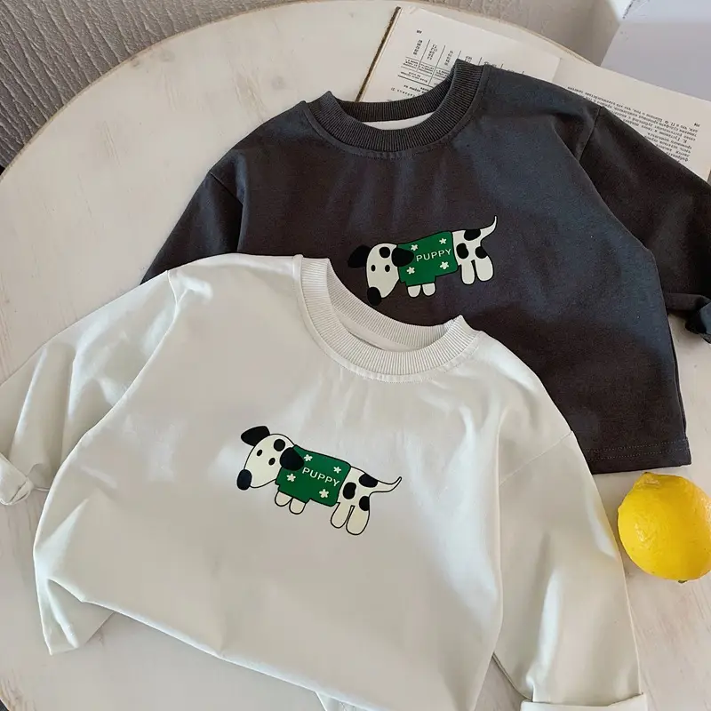 Boys Kids Long Sleeve T-Shirts with Cute Dog Print - Image 3