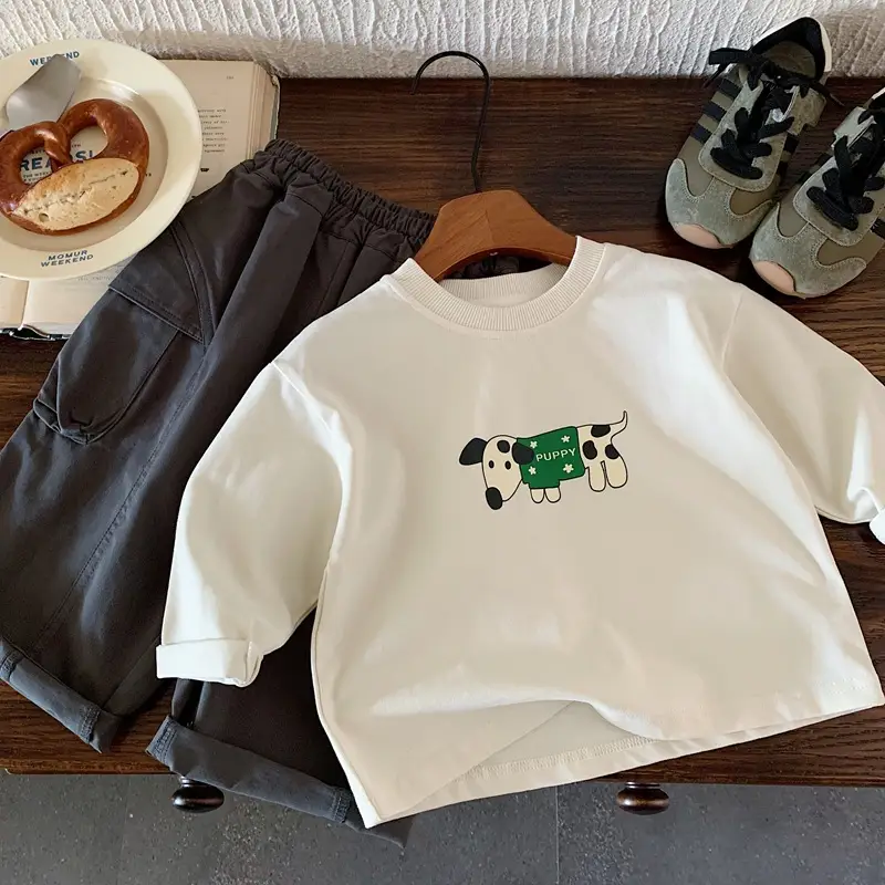 Boys Kids Long Sleeve T-Shirts with Cute Dog Print - Image 5
