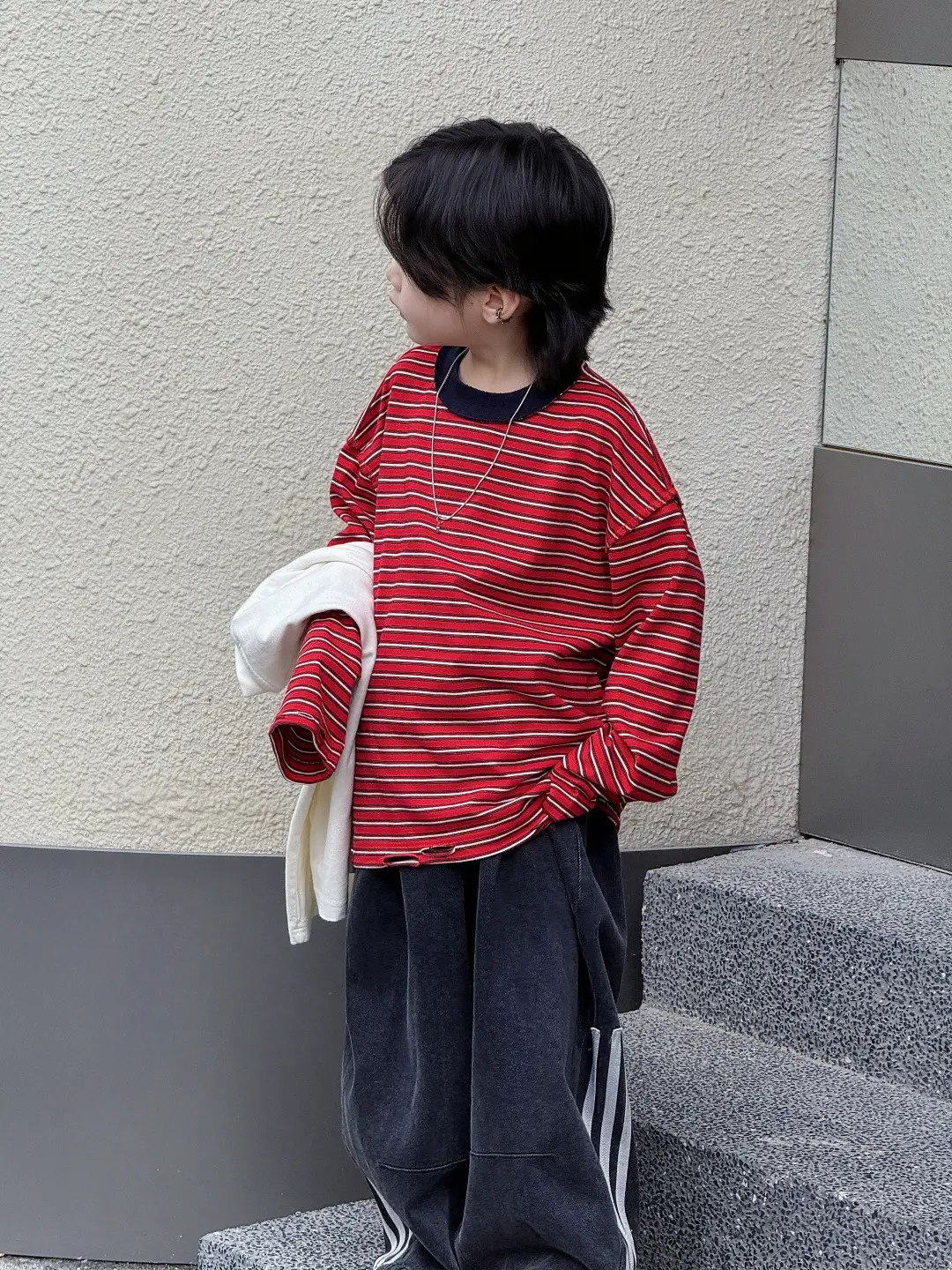 Girls Red Striped Long Sleeve T-Shirt for Boys - Image 3