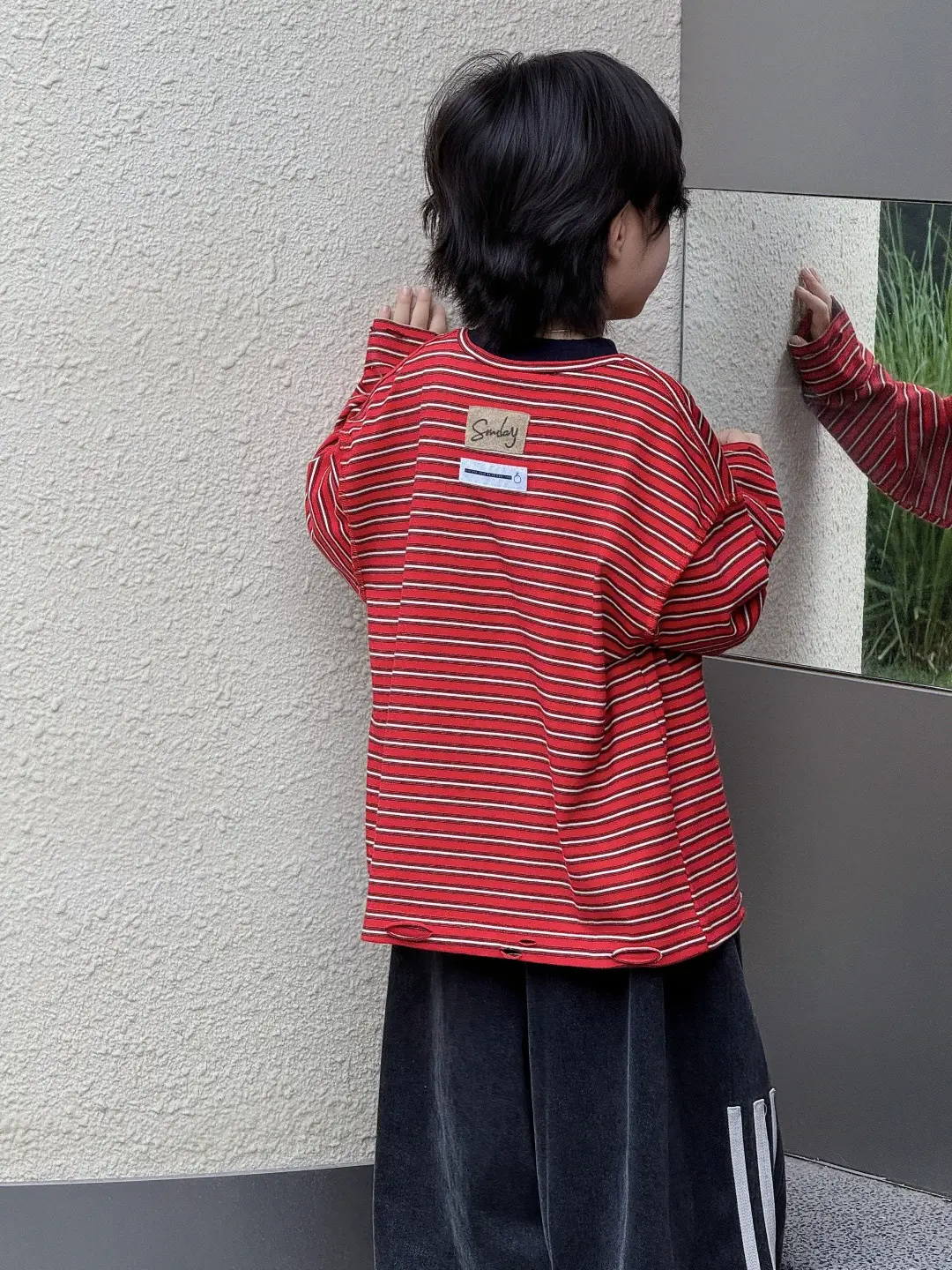 Girls Red Striped Long Sleeve T-Shirt for Boys - Image 4