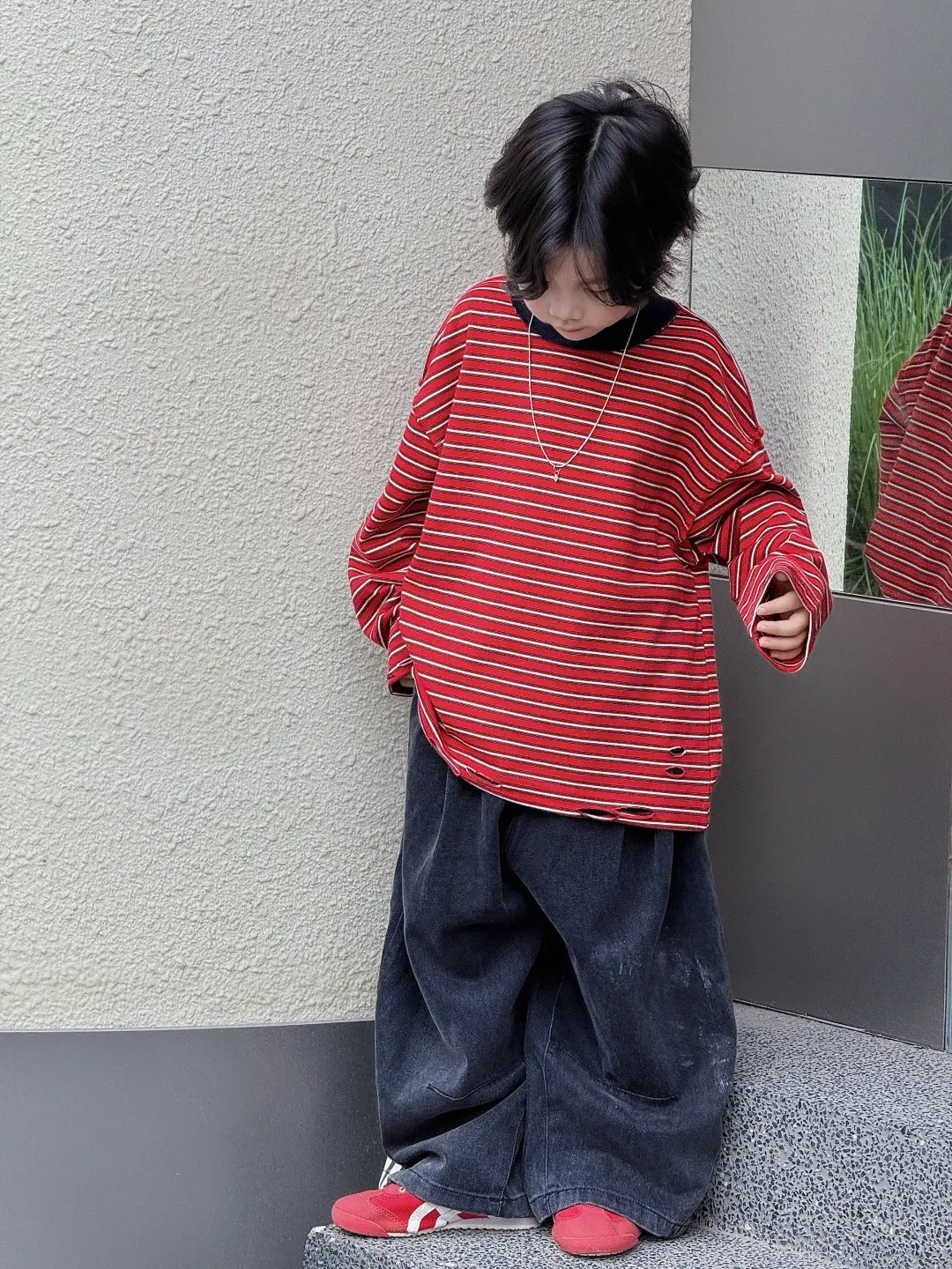 Girls Red Striped Long Sleeve T-Shirt for Boys - Image 5