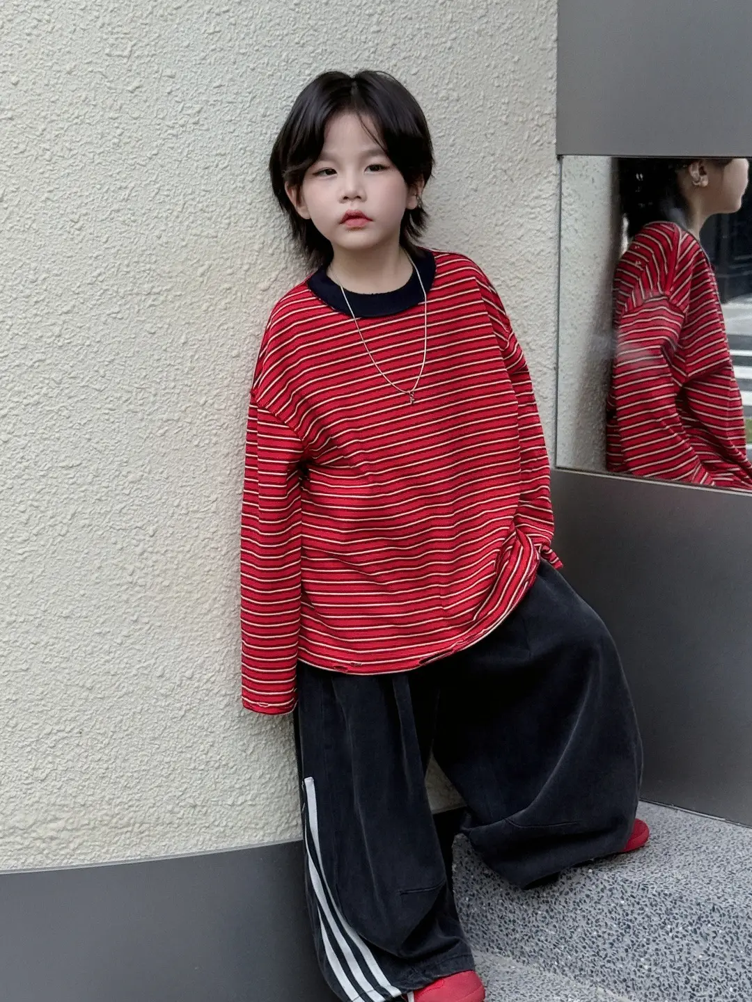 Girls Red Striped Long Sleeve T-Shirt for Boys - Image 6