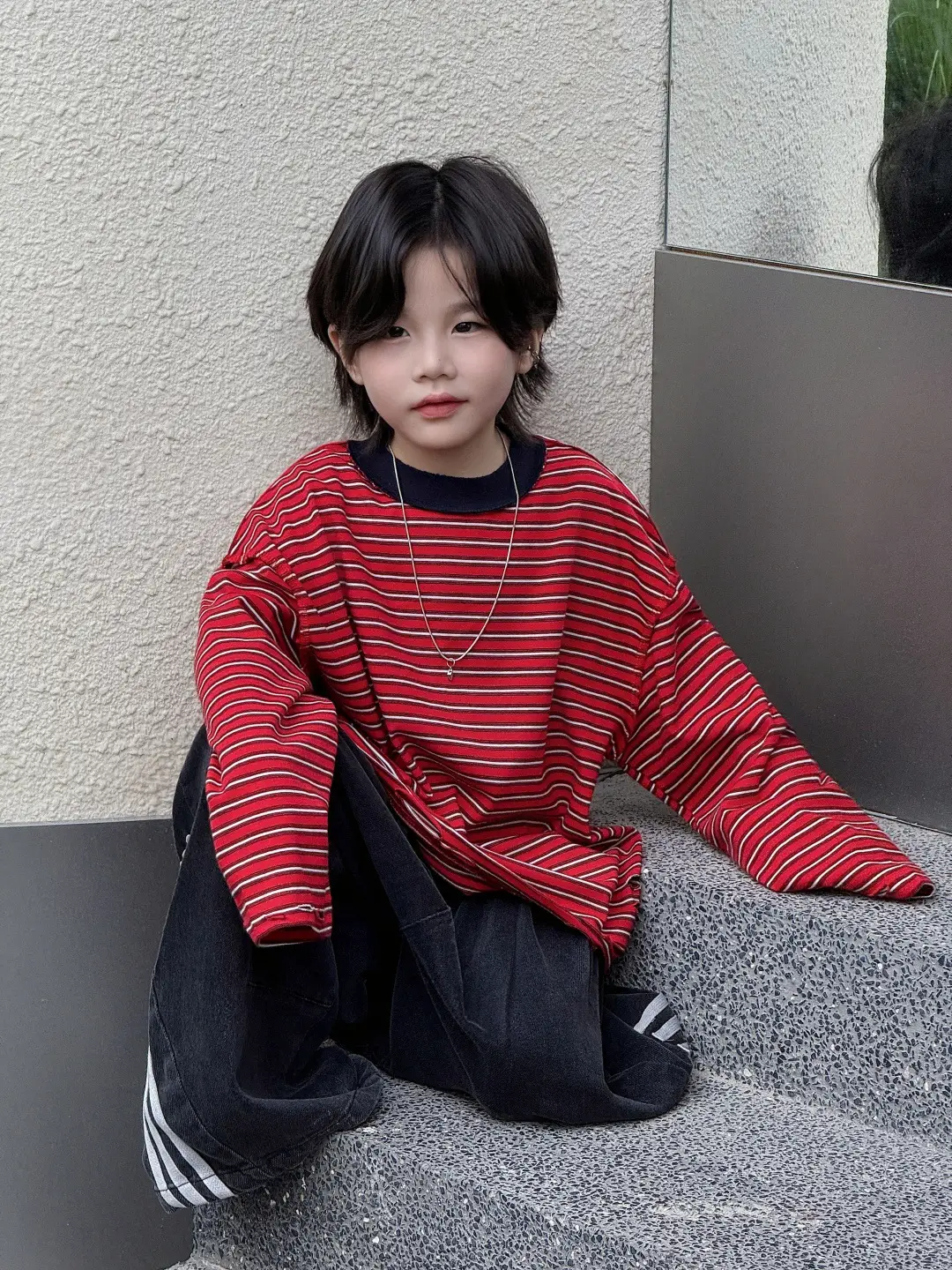 Girls Red Striped Long Sleeve T-Shirt for Boys — feature 5