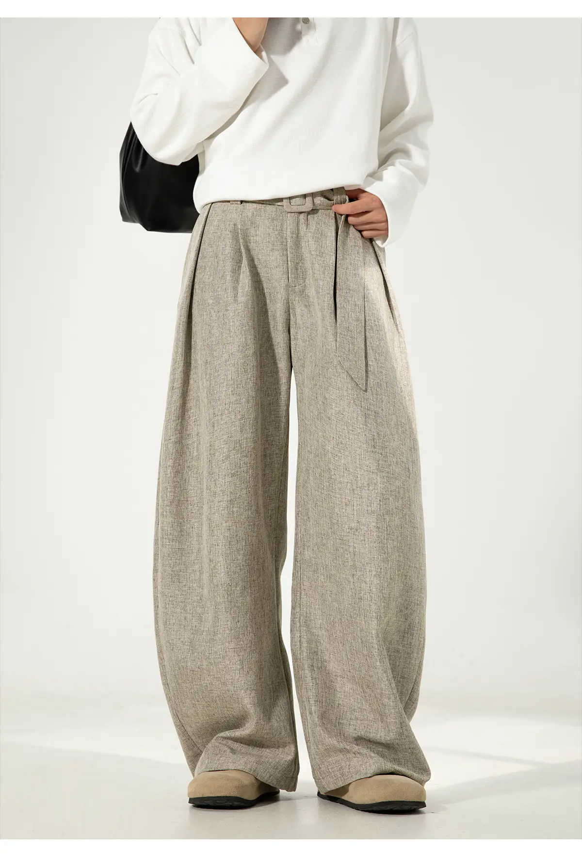 Men's Old Money Style Belt Trousers Brown — feature 21