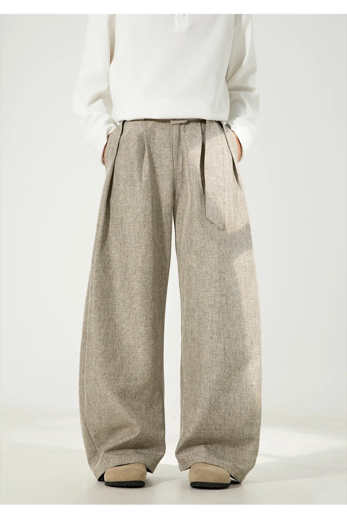 Men's Old Money Style Belt Trousers Brown — feature 23