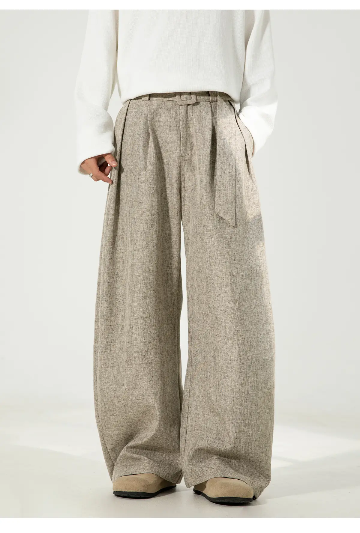 Men's Old Money Style Belt Trousers Brown — feature 24