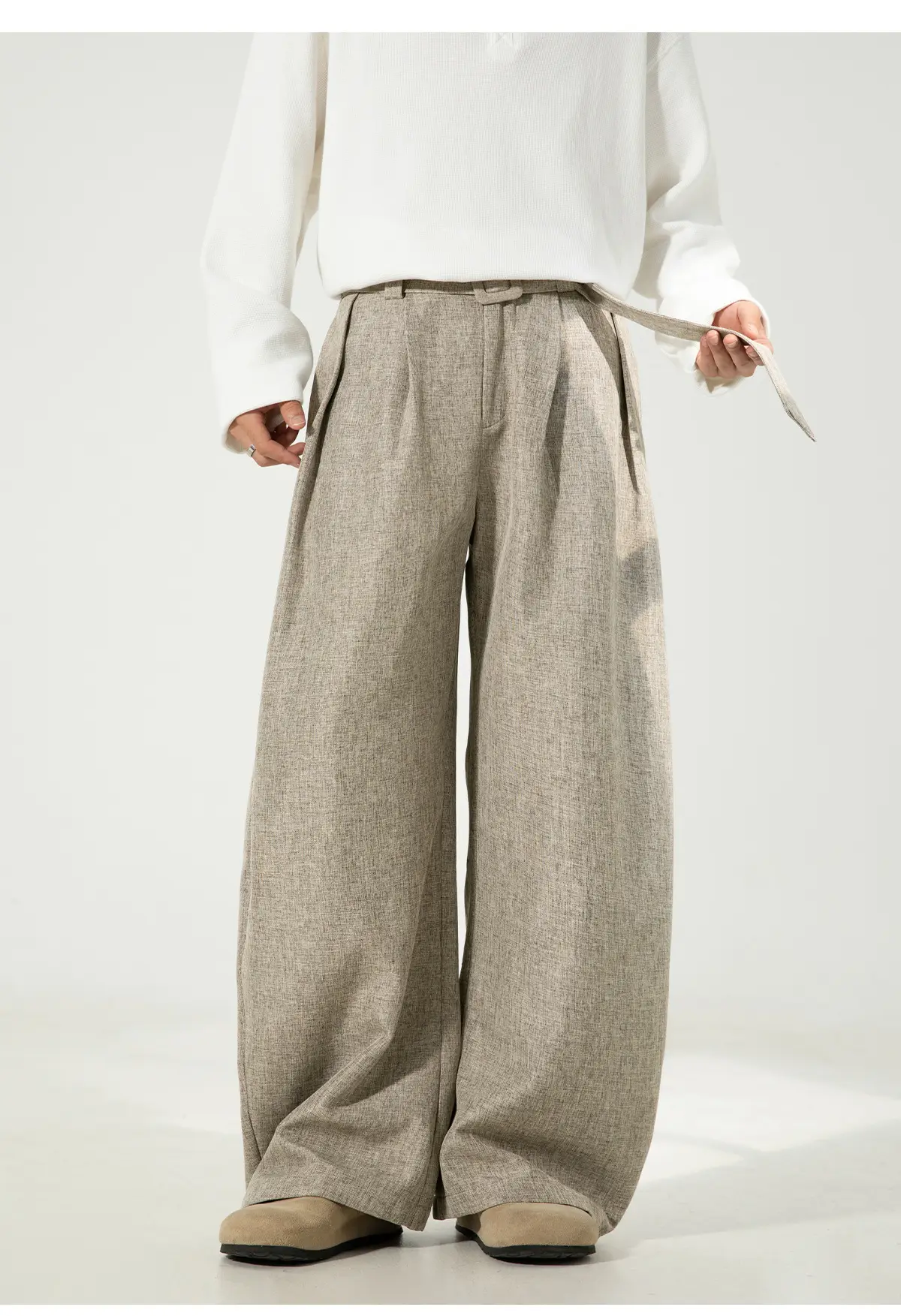 Men's Old Money Style Belt Trousers Brown — feature 25