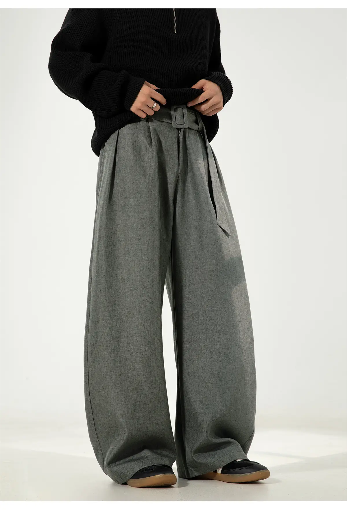 Men's Old Money Style Belt Trousers Brown — feature 26