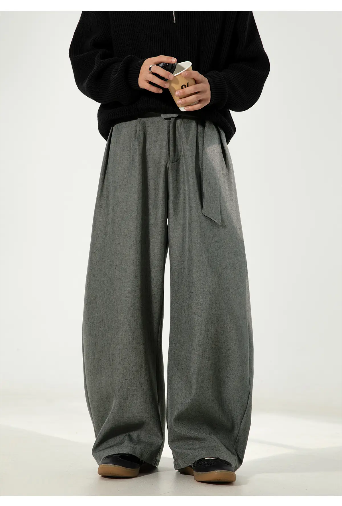 Men's Old Money Style Belt Trousers Brown — feature 27