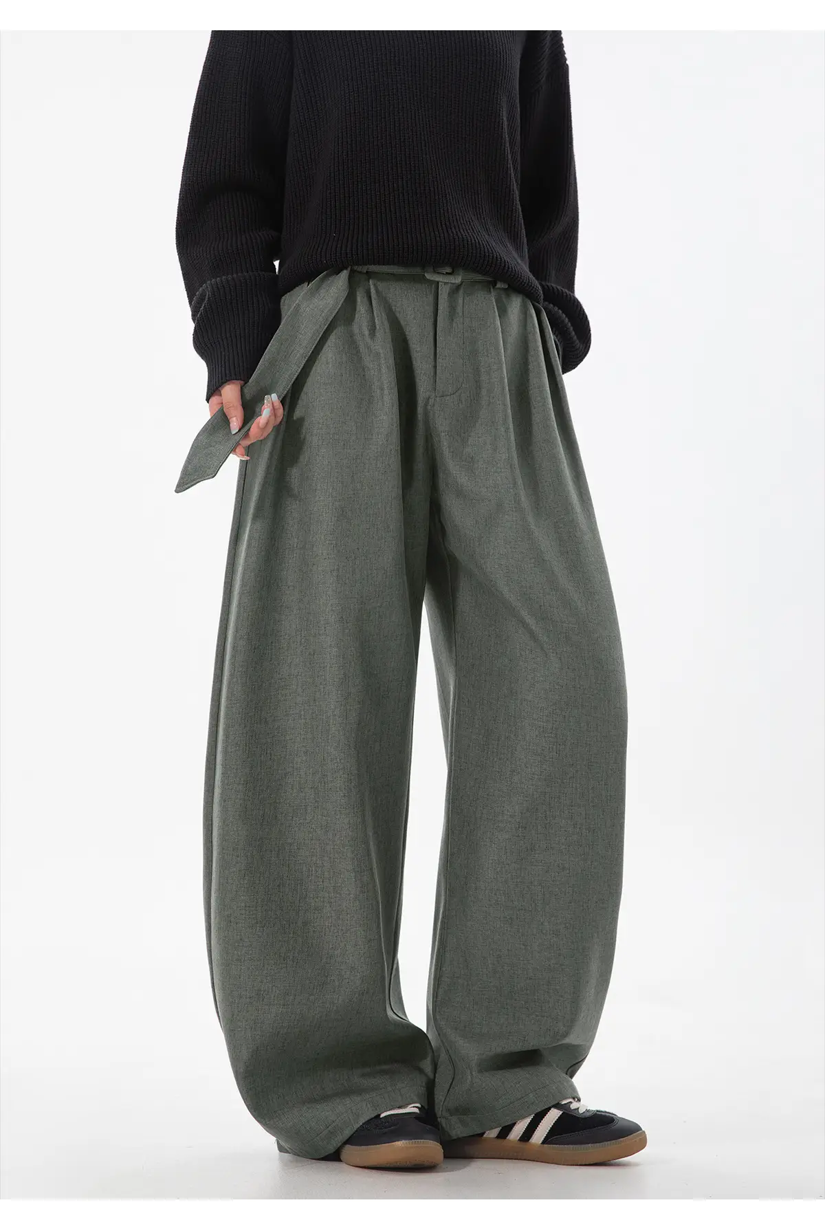 Men's Old Money Style Belt Trousers Brown — feature 29